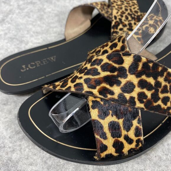 J Crew Cypress Leopard Print Calf Hair Slide Sandals Womens‎ Size 8 - Picture 8 of 9